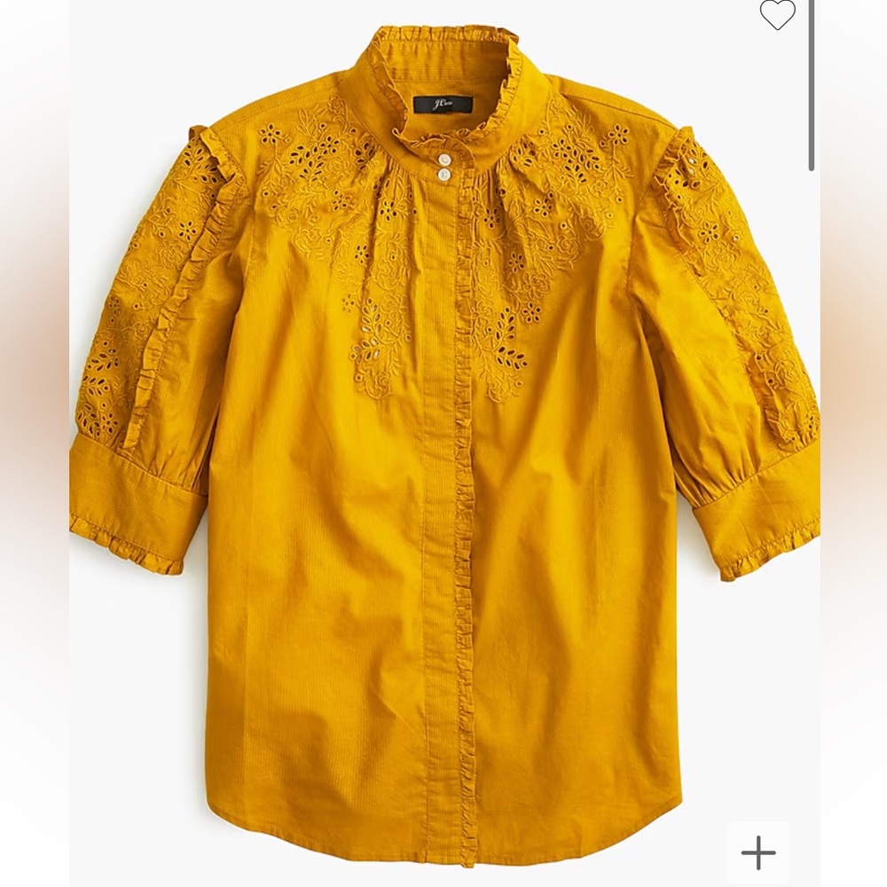 J. Crew Mockneck Embroidered Blouse XS Embroidered Eyelet Button Down